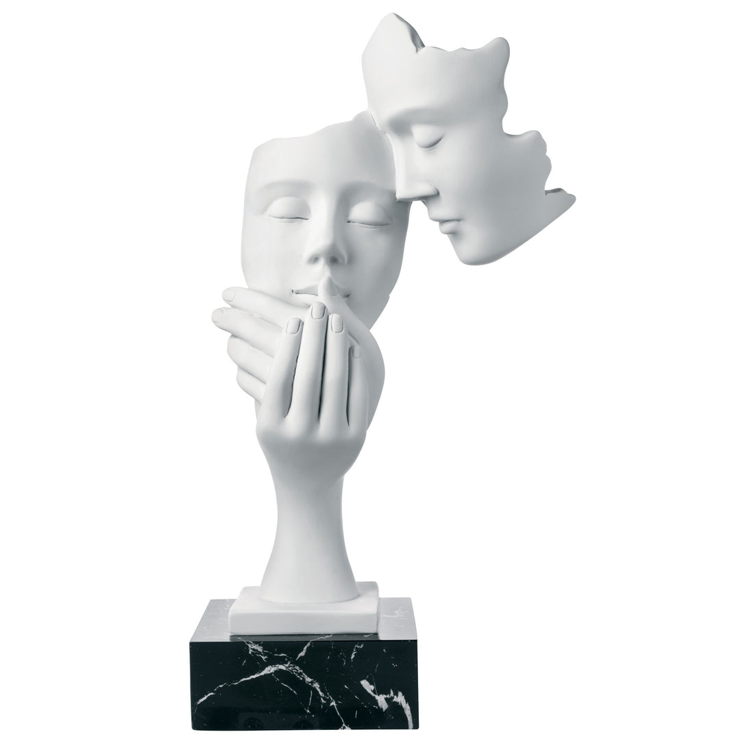 BONGELLI PREZIOSI Figura Statua Moderna Coppia Face Innamorati 39cm Bianco Base Marmo Nero