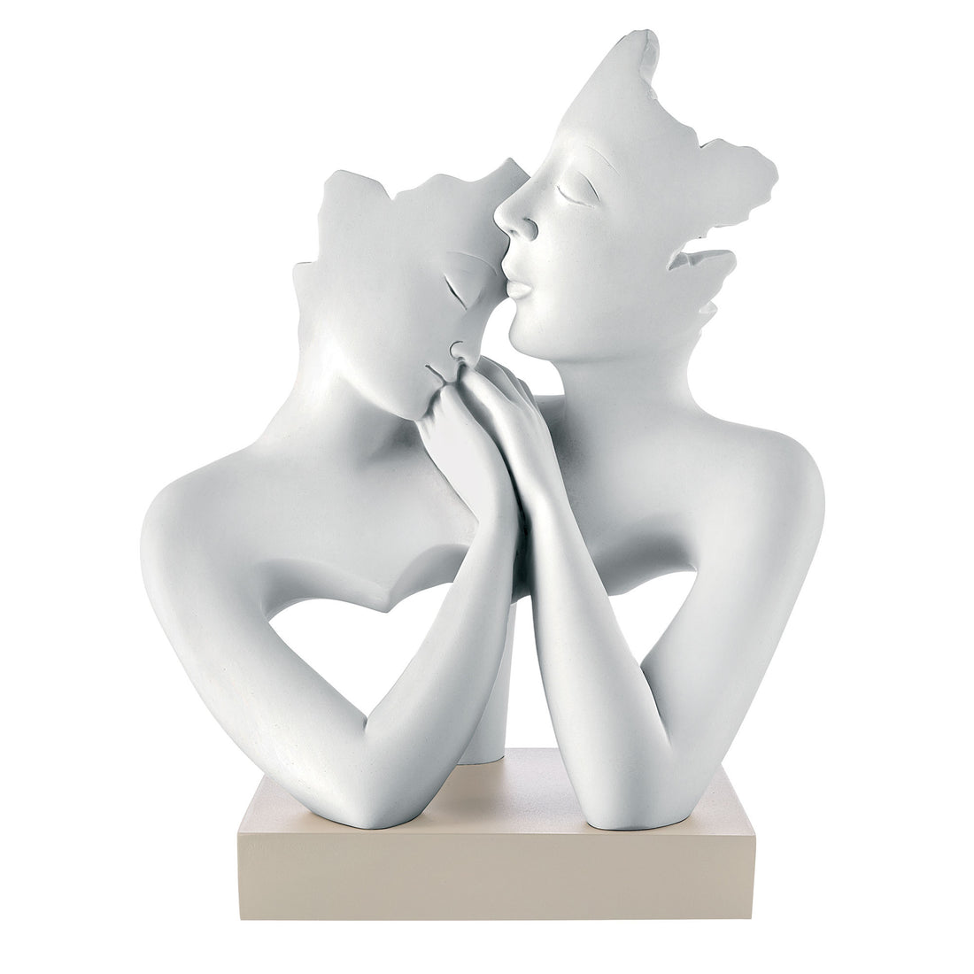 BONGELLI PREZIOSI Figura Statua Moderna Stilizzata Coppia Innamorati 15x11cm Bianco Base Nocciola