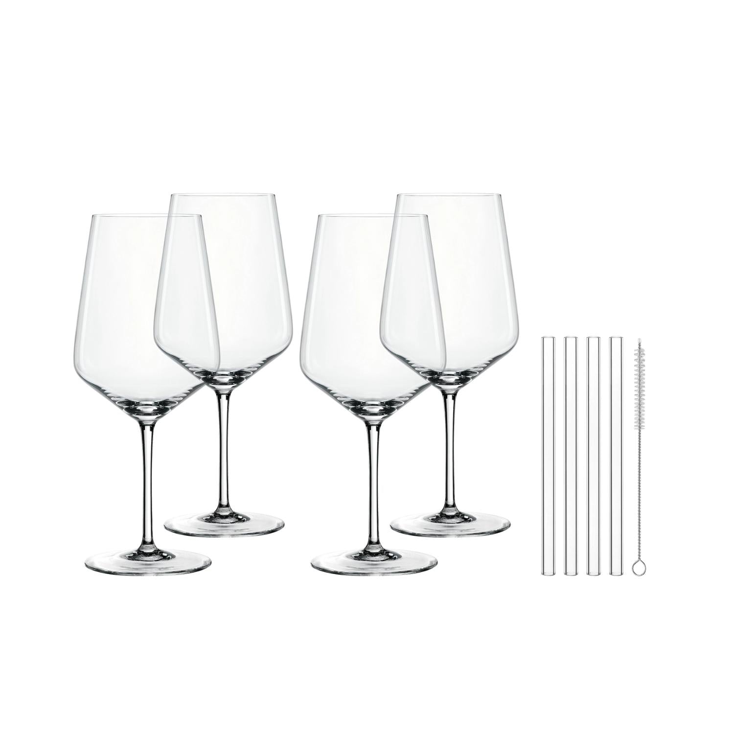 NACHTMANN Set 4 Calici Bicchieri da Spritz Cocktail Cristallo 640ml con 4 Cannucce in Vetro