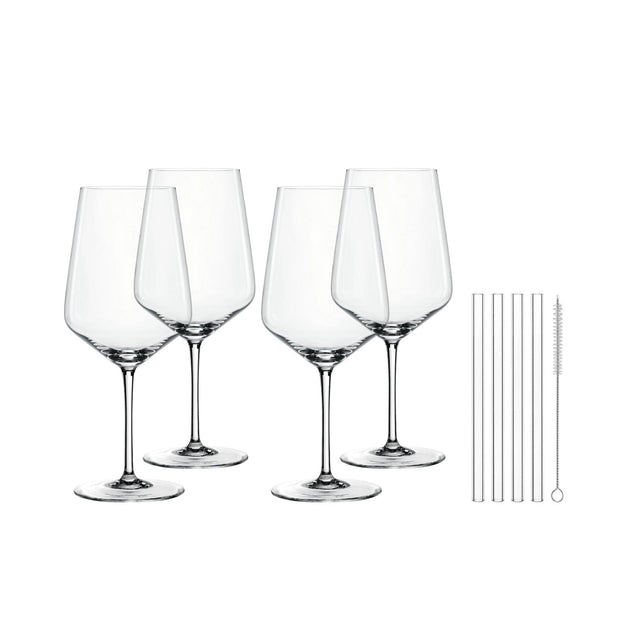 NACHTMANN Set 4 Calici Bicchieri da Spritz Cocktail Cristallo 640ml con 4 Cannucce in Vetro