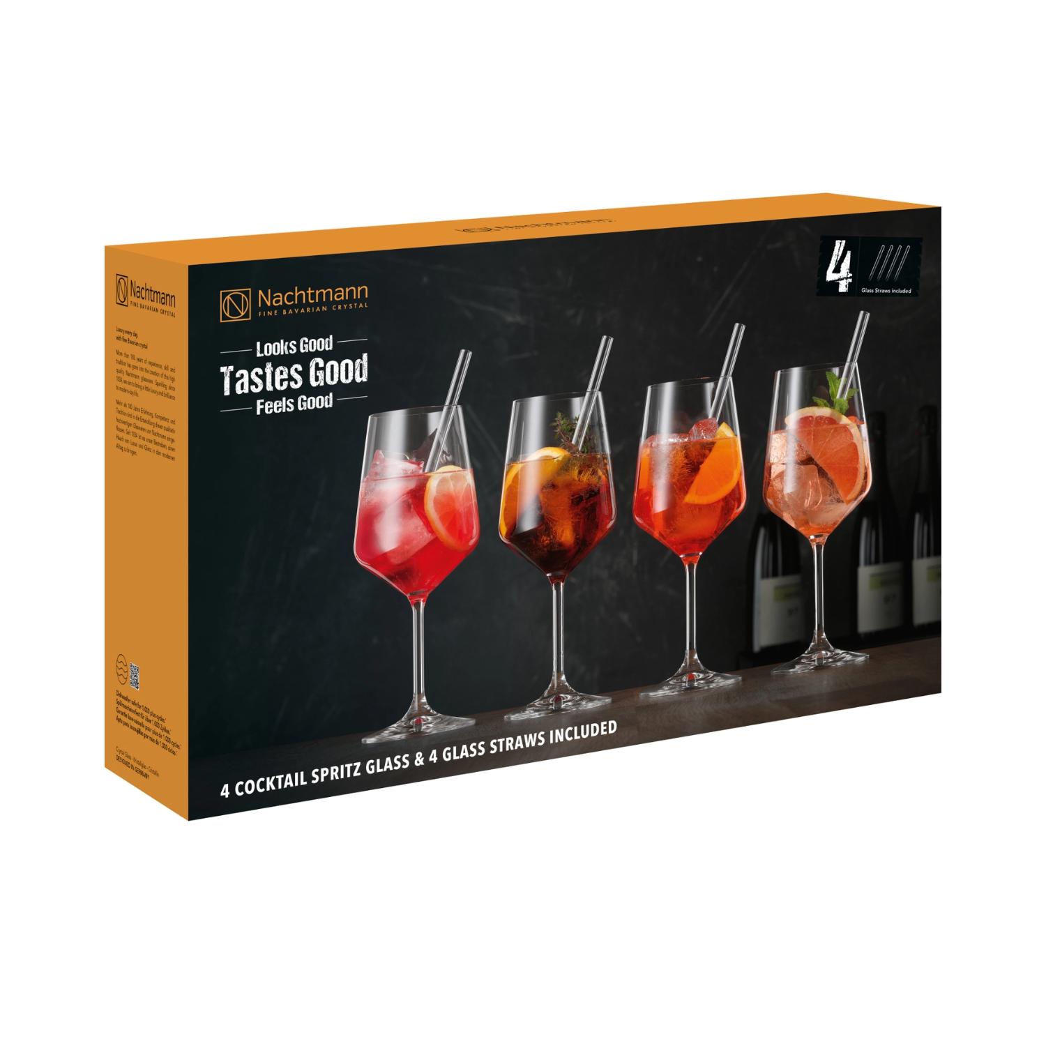 NACHTMANN Set 4 Calici Bicchieri da Spritz Cocktail Cristallo 640ml con 4 Cannucce in Vetro