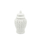 ABHIKA Vaso Ming Cross Potiche Orientale 38cm Bianco Ceramica