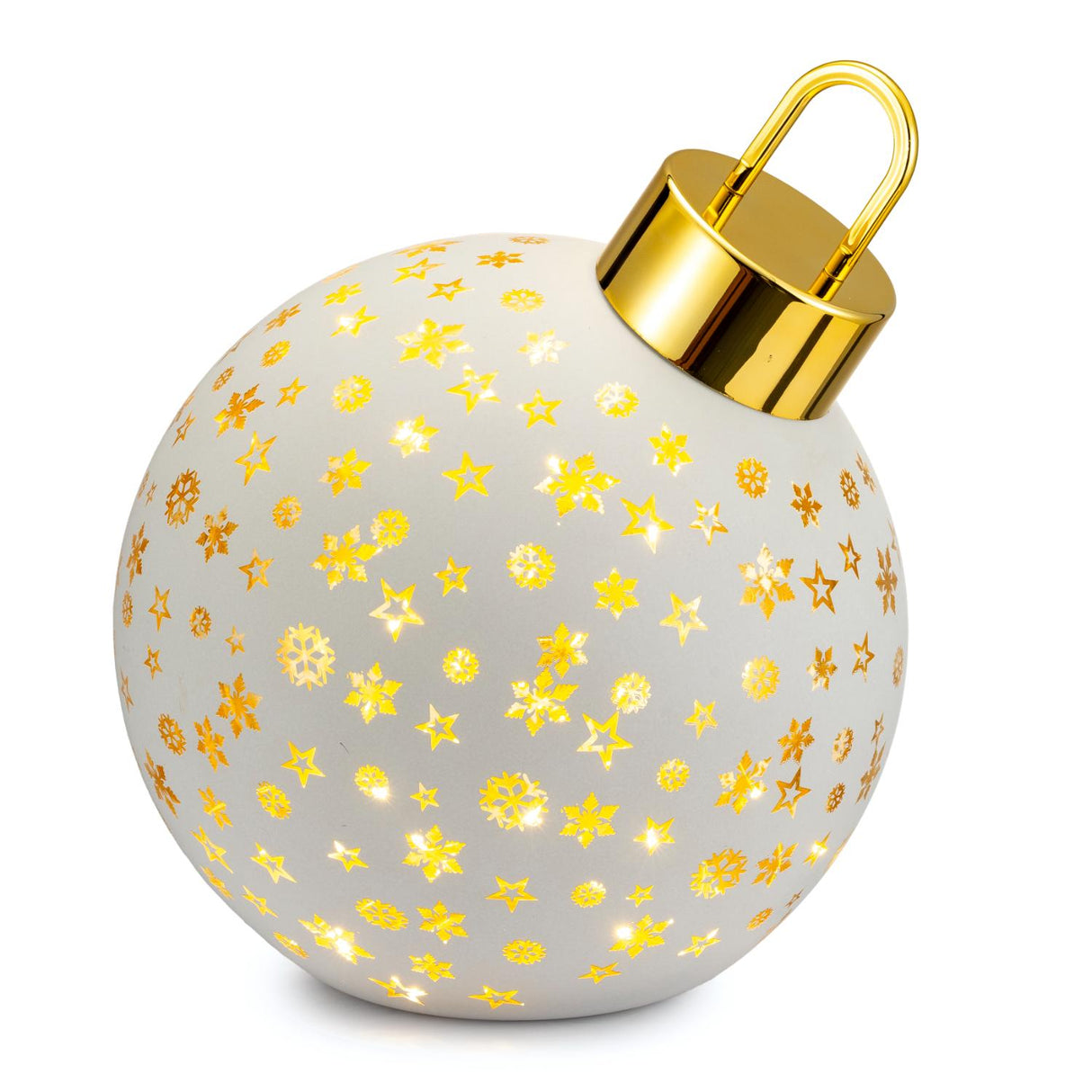 PALAIS ROYAL Palla di Natale Sfera Inclinata Decorazione Natalizia con LED 25cm Bianco Vetro