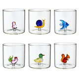 MONTEMAGGI Set 6 Pezzi Tumbler Bicchieri con Animaletti 8x8cm Vetro Borosilicato