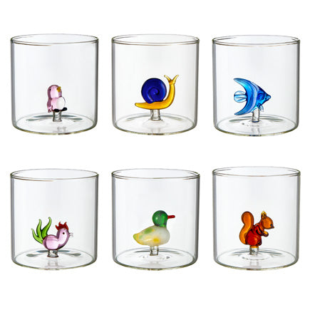MONTEMAGGI Set 6 Pieces Tumbler Glasses with Animals 8x8cm Borosilicate Glass