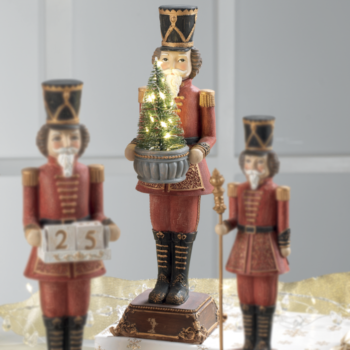 MASCAGNI CASA Soldatino Schiaccianoci di Natale con LED 32cm Poliresina