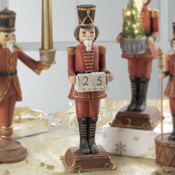 MASCAGNI CASA Soldatino Schiaccianoci di Natale con Calendario 32cm Poliresina