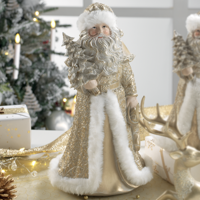 MASCAGNI CASA Babbo Natale Decorazione Natalizia Oro 32cm Poliresina