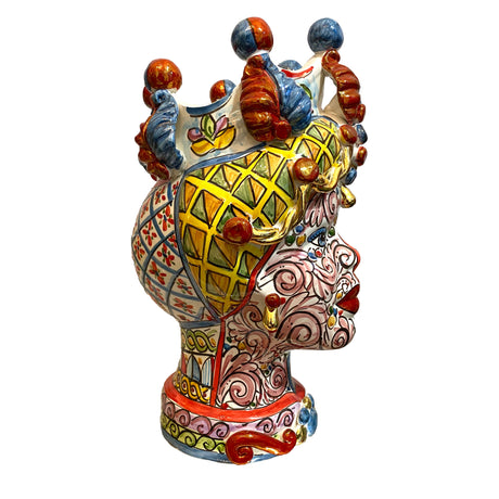 VERUS Sicily Art Testa di Moro Donna Colorata 40cm Vaso Siciliano Ceramica di Caltagirone