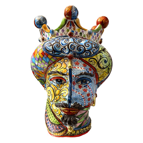 VERUS Sicily Art Testa di Moro Uomo Colorata 40cm Vaso Siciliano Ceramica di Caltagirone