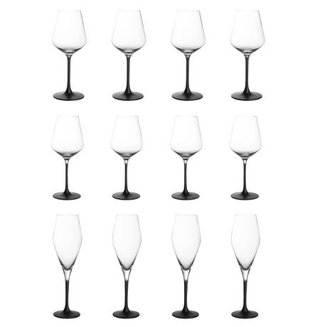 VILLEROY & BOCH Manufacture Rock Set 12 Pezzi Bicchieri Calici in Cristallo con Gambo e Fondo Nero