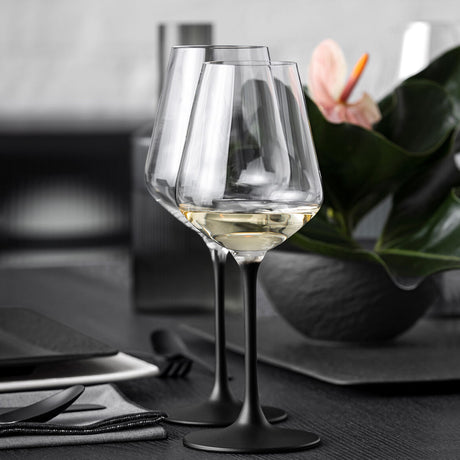 VILLEROY & BOCH Manufacture Rock Set 12 Pezzi Bicchieri Calici in Cristallo con Gambo e Fondo Nero