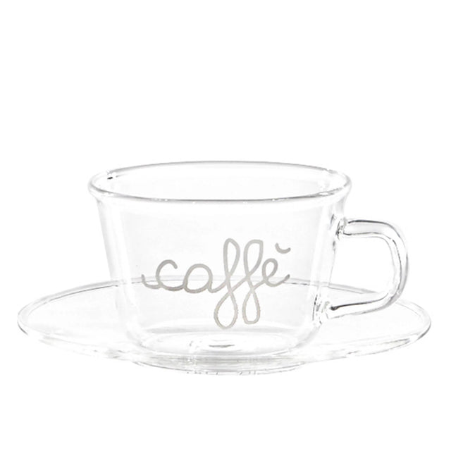 SIMPLE DAY Tazza Caffè con Piattino Set 2 Pezzi 100ml Vetro