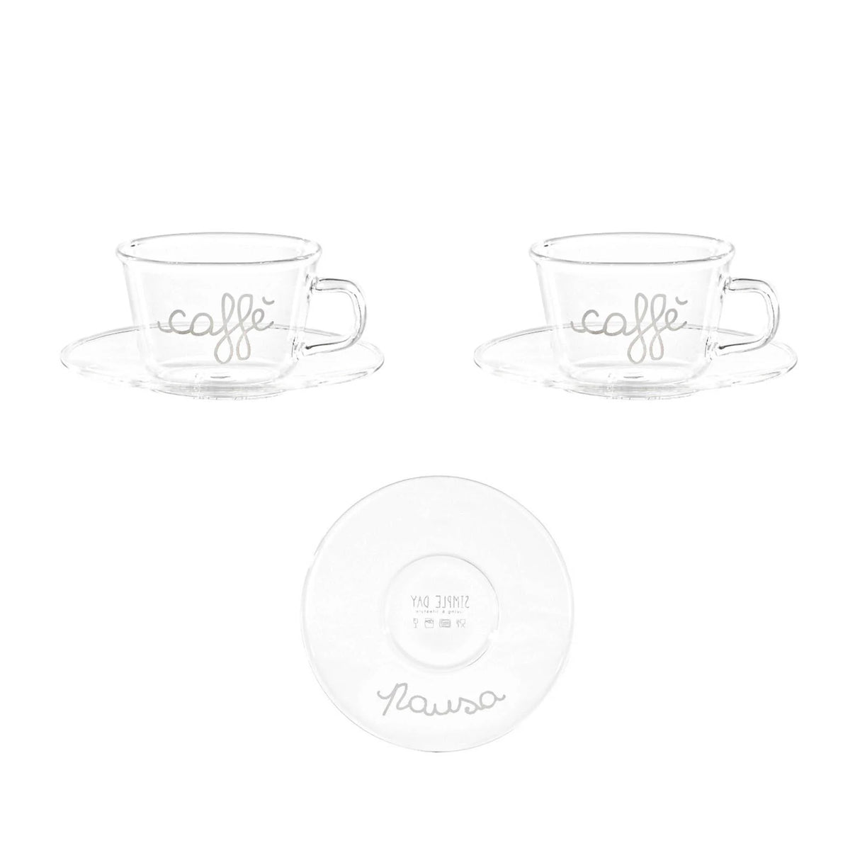 SIMPLE DAY Tazza Caffè con Piattino Set 2 Pezzi 100ml Vetro