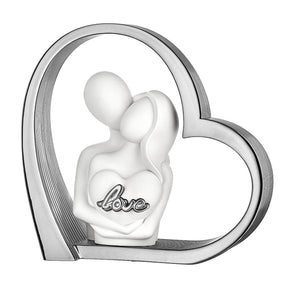 Scultura coppia cuore Bongelli Preziosi in metallo argentato 14x14 cm