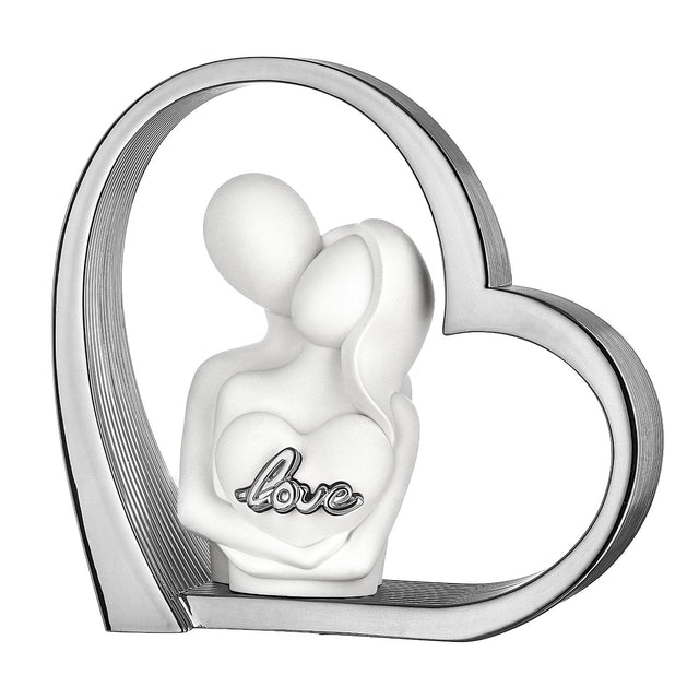 Scultura coppia cuore Bongelli Preziosi in metallo argentato 14x14 cm