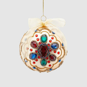 Pallina Di Natale Flower 10 Cm In Vetro Oro Con Rubini Rossi – Enzo De Gasperi, Lusso E Raffinatezza Per L’albero