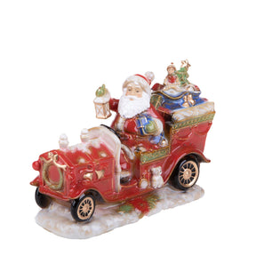 Statuina Babbo Natale su auto Bianchi Dino in porcellana decorata 34 cm