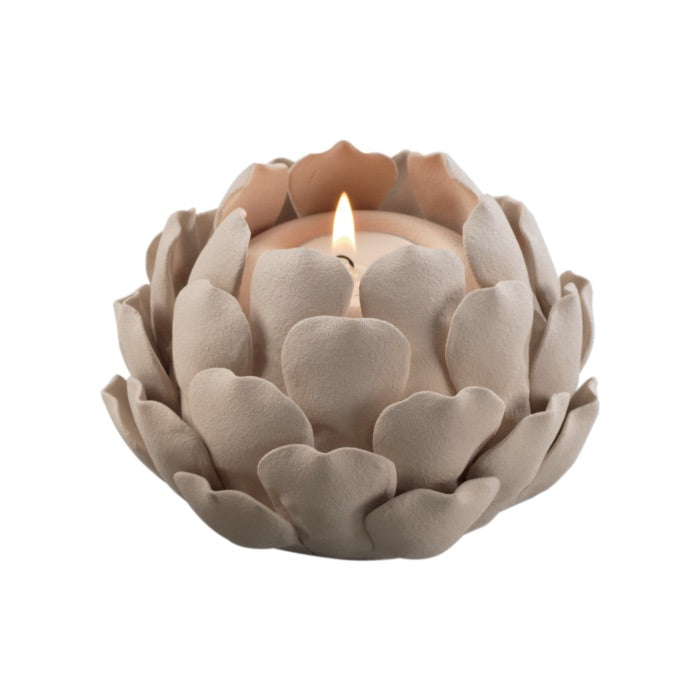 MASCAGNI CASA Lotus Flower Water Lily Candle Holder in Ceramic 13.5x9.5cm Sand