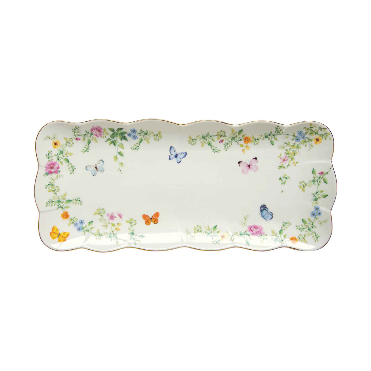 EASY LIFE Dancing Butterflies Vassoio Rettangolare 36x14,5cm Porcellana