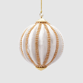 Pallina di Natale EDG in velluto bianco e oro 10 cm