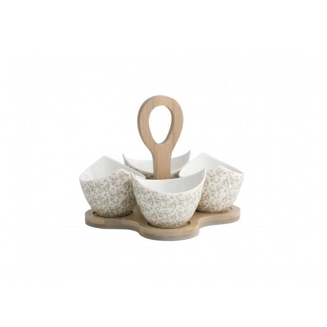 Antipastiera Ricciolo di Fata Brandani in porcellana e bamboo 17 cm