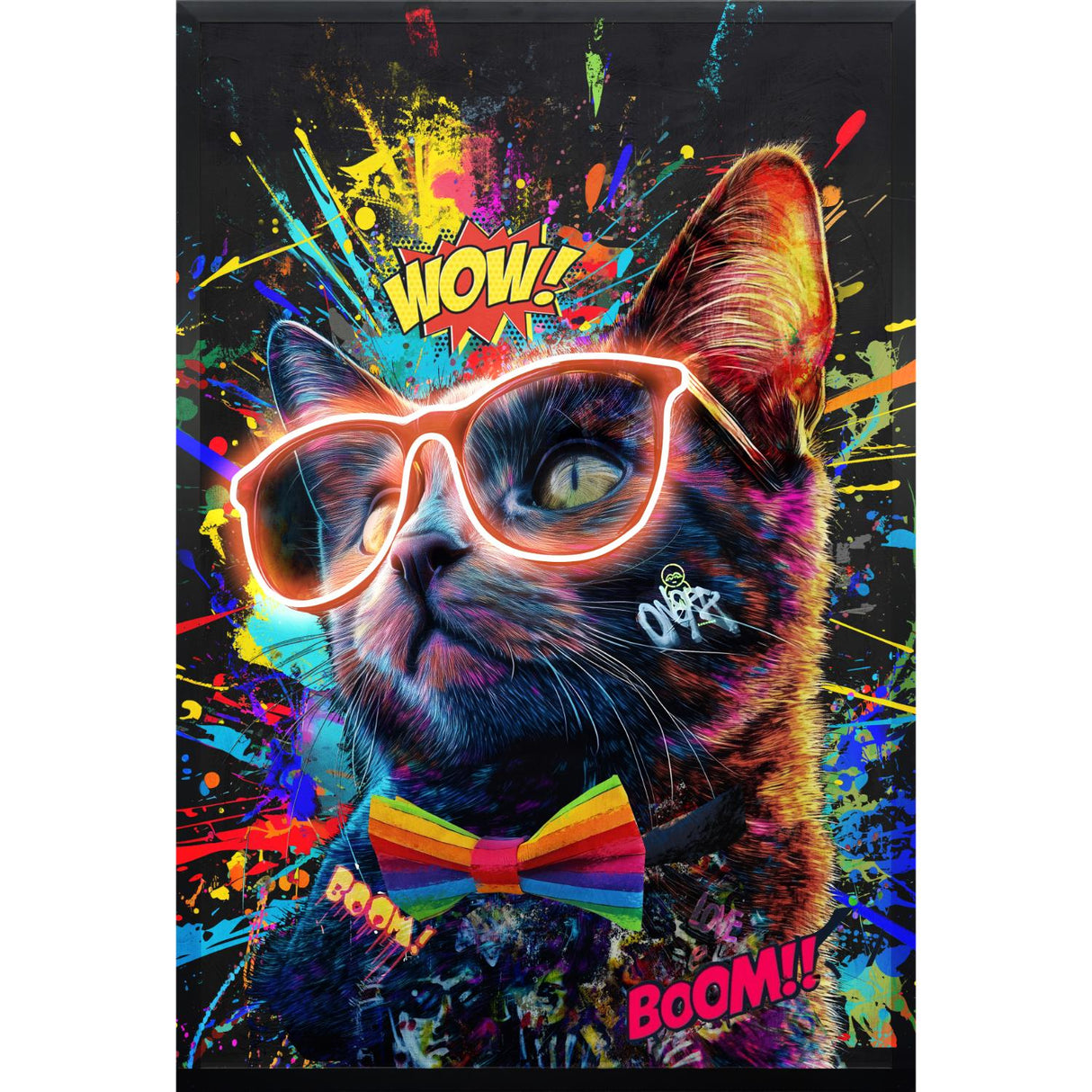 PALAIS ROYAL Quadro Dipinto a Mano su Tela con LED Gatto 60x90cm