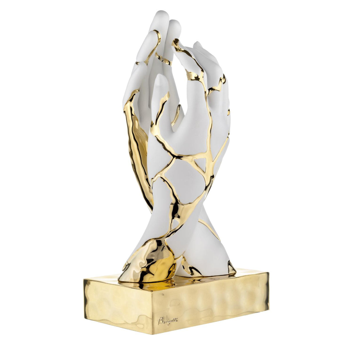 BONGELLI PREZIOSI Scultura Mani Crepate 22cm Bianco Oro Marmorino