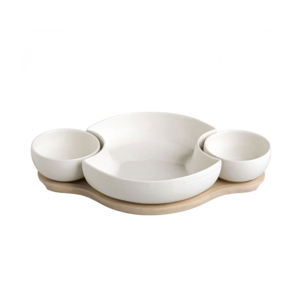 Antipastiera Clown Brandani in porcellana con base in bamboo 36x23 cm