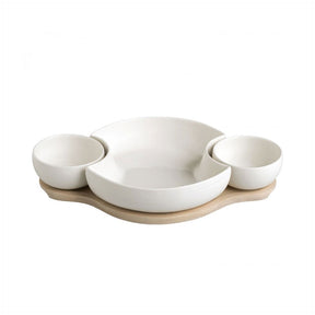 Antipastiera Clown Brandani in porcellana con base in bamboo 36x23 cm