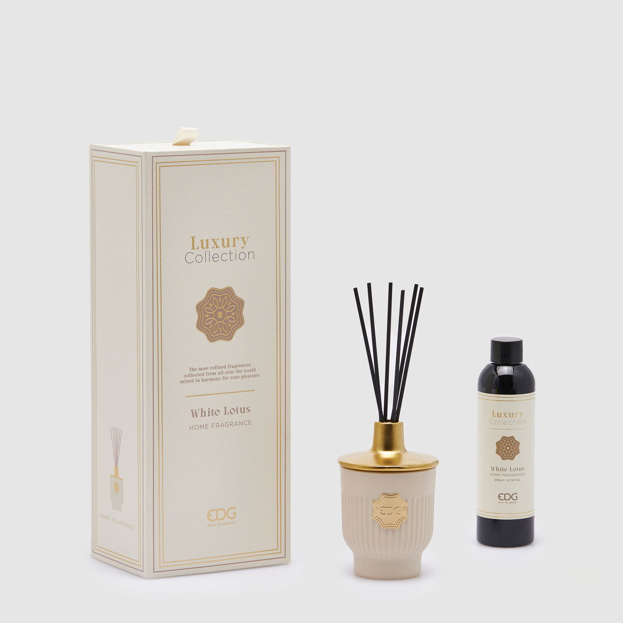 EDG Enzo De Gasperi Perfumer Diffuser with Luxury Sticks 200ml White White Lotus