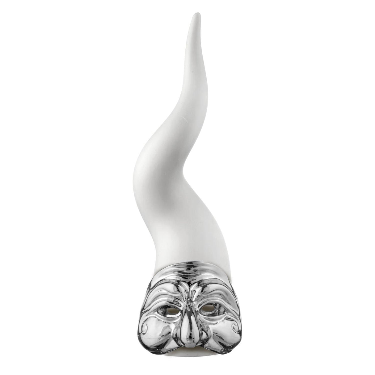 BONGELLI PREZIOSI Corno Cornetto Pulcinella Bianco Argento 21cm Marmorino