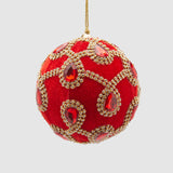 EDG Enzo De Gasperi Christmas Tree Bauble Sphere 10cm Velvet with Red Gems