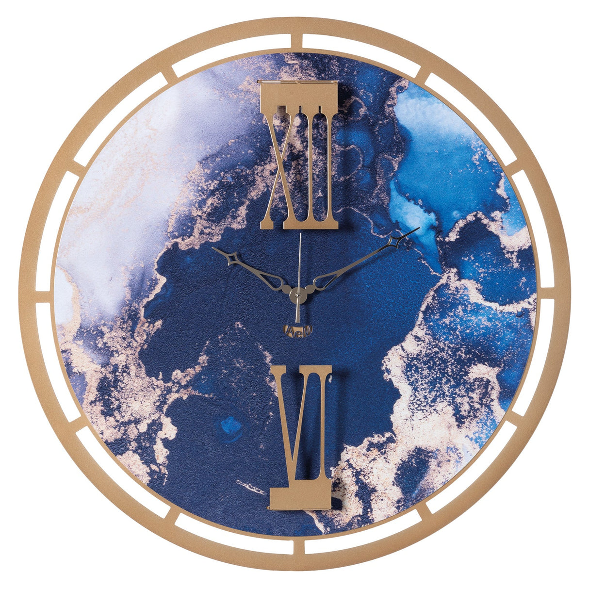 ARTI & MESTIERI Orologio da Parete di Design Mood Oro Laccato E Marmo Blu