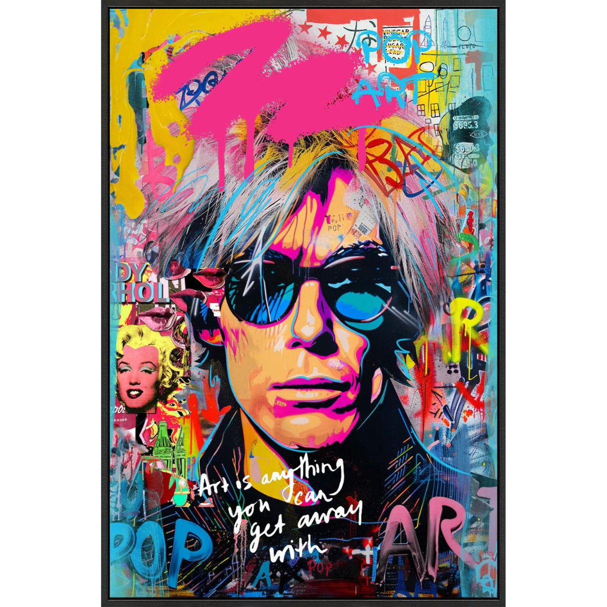 PALAIS ROYAL Quadro Dipinto a Mano su Tela con LED Glossy Pop Andy Warhol 90x60cm