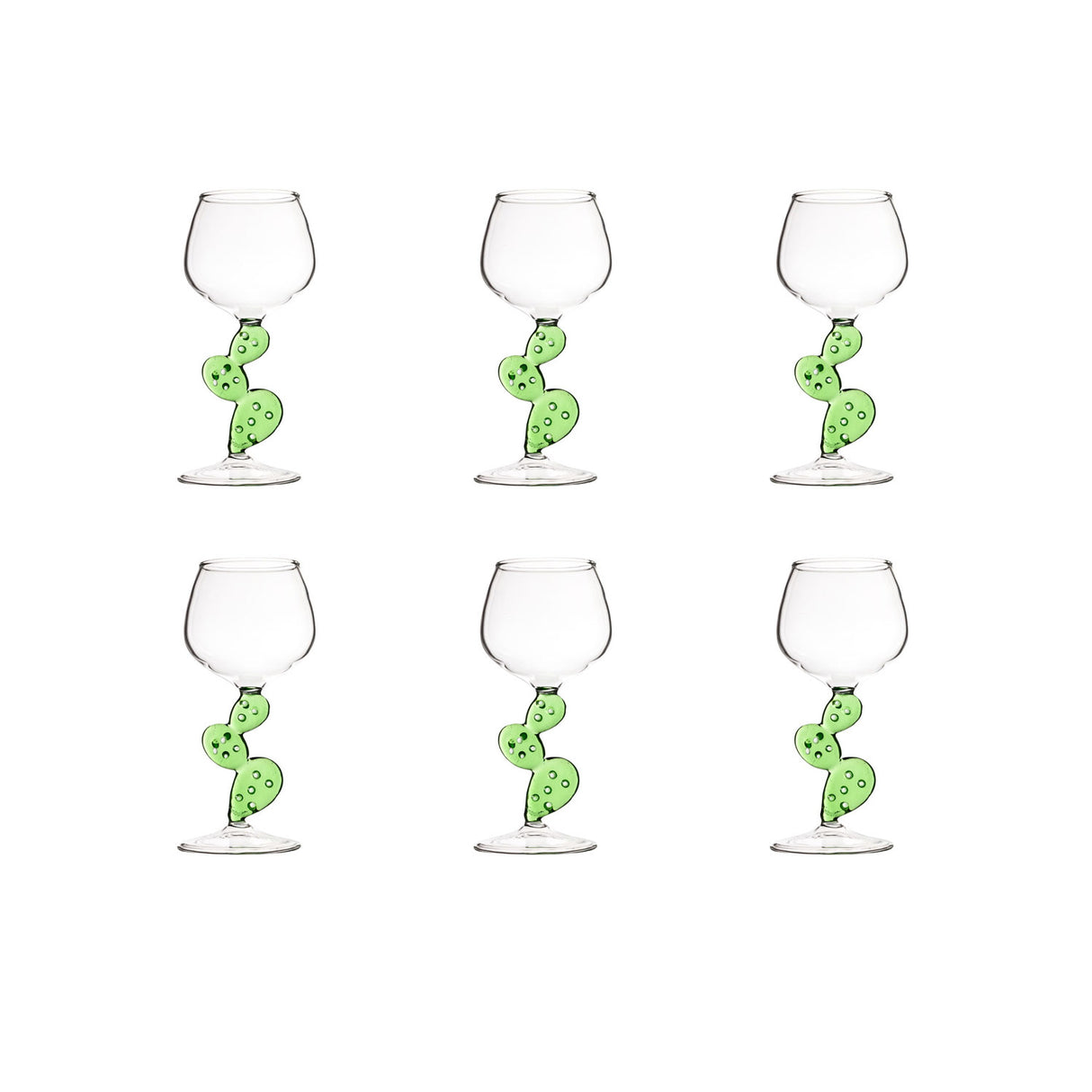 MONTEMAGGI Set 6 Pezzi Calice con Stelo Cactus 17,5cm Verde Vetro Borosilicato