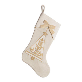 Calza natalizia Bizzotto in tessuto beige e oro 45x28 cm