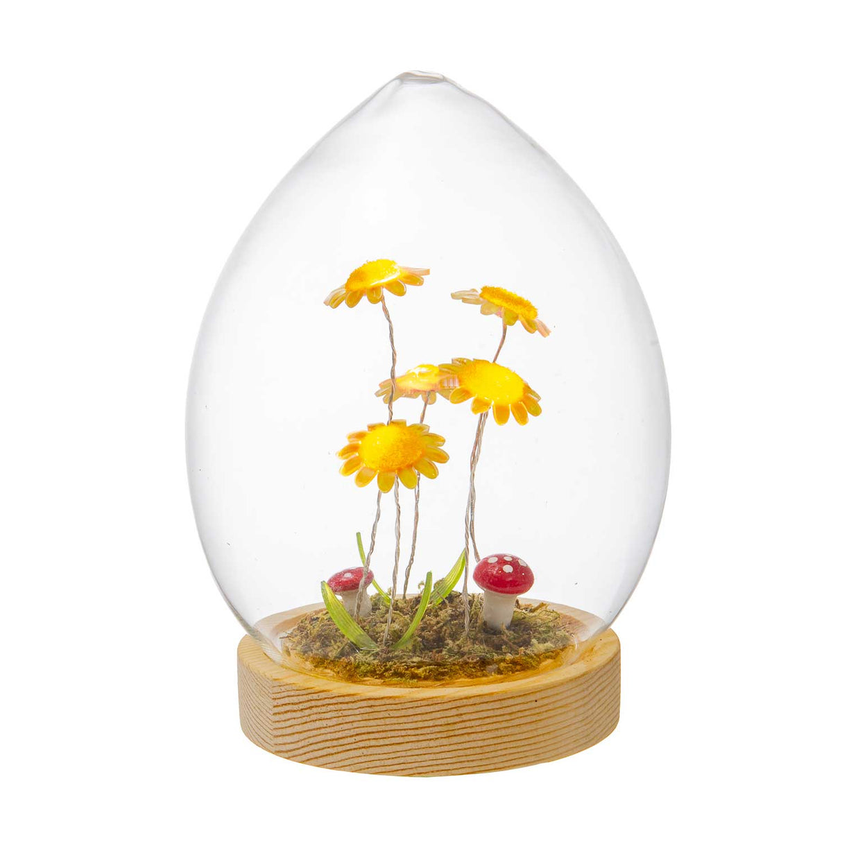 PALAIS ROYAL Uovo in Vetro con Girasoli e LED 17cm Base in Legno