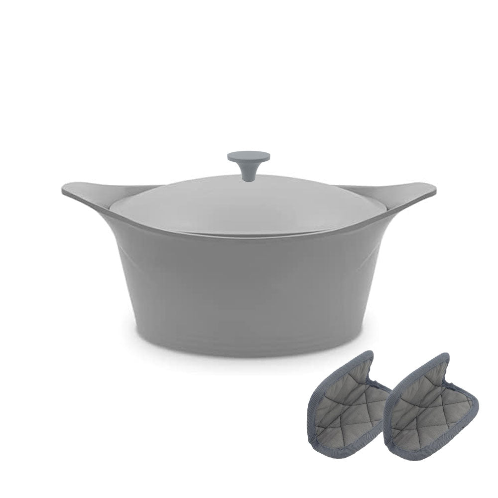 COOKUT L'Incredibile Cocotte in Metallo 28cm Grigio Perla con Pomello in Metallo e Presine
