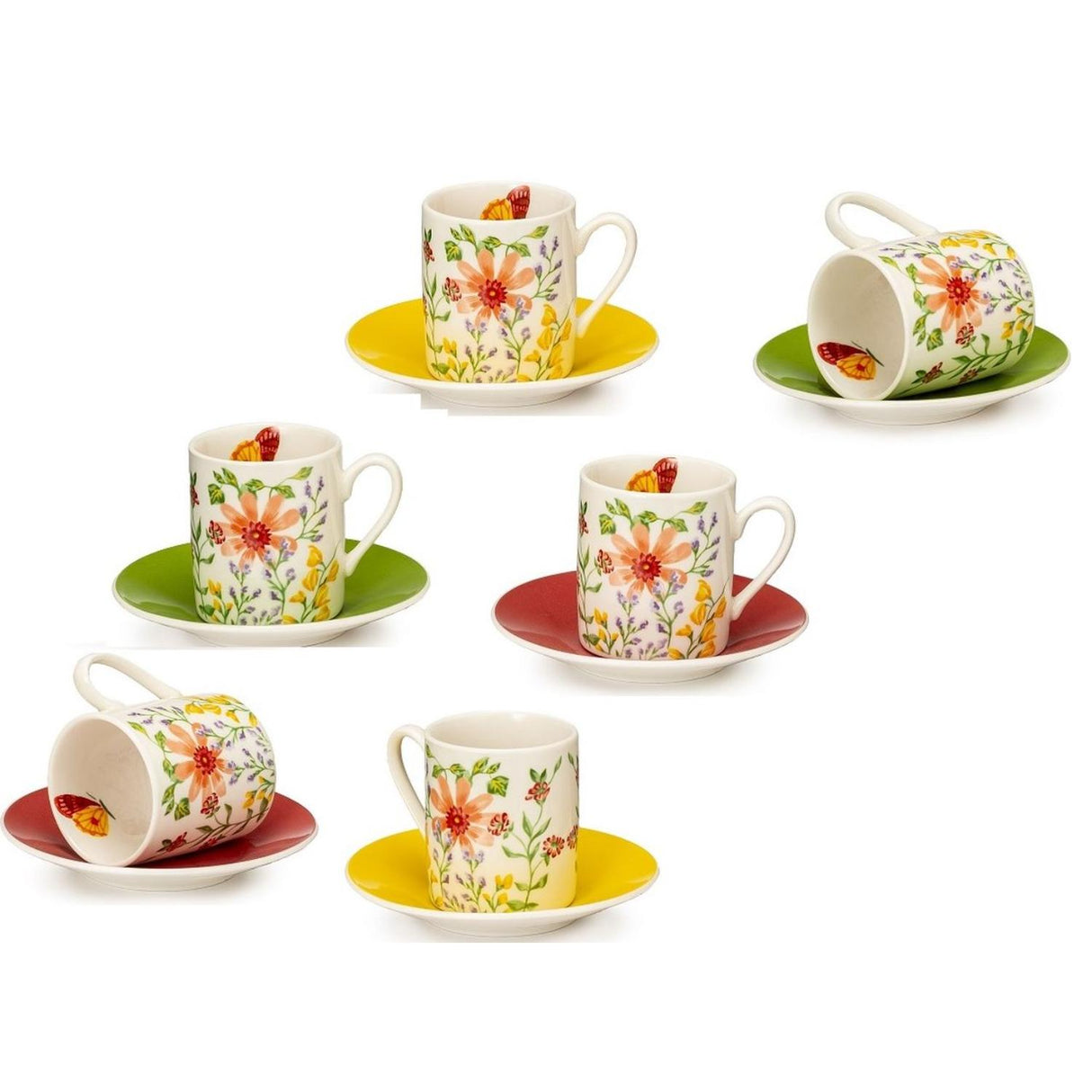 PALAIS ROYAL Bouquet Tazza Caffè con Piattino Set 6 Pezzi 100ml Porcellana