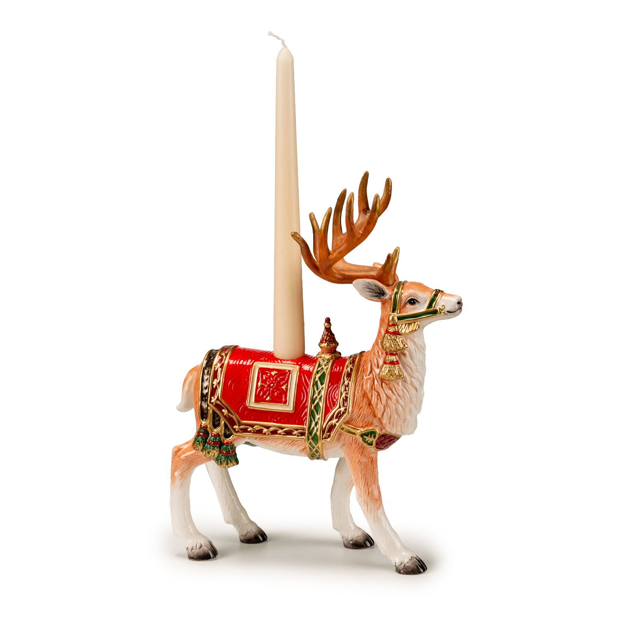 FITZ & FLOYD Renna Porta Candela 29x20cm Decorazione di Natale Porcellana