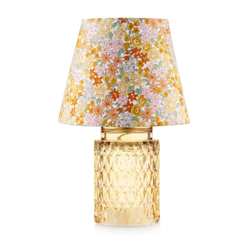 EMÒ ITALIA Rayon Lampada da Tavolo in Vetro Cilindro Ambra 18x28cm Paralume Fiorato