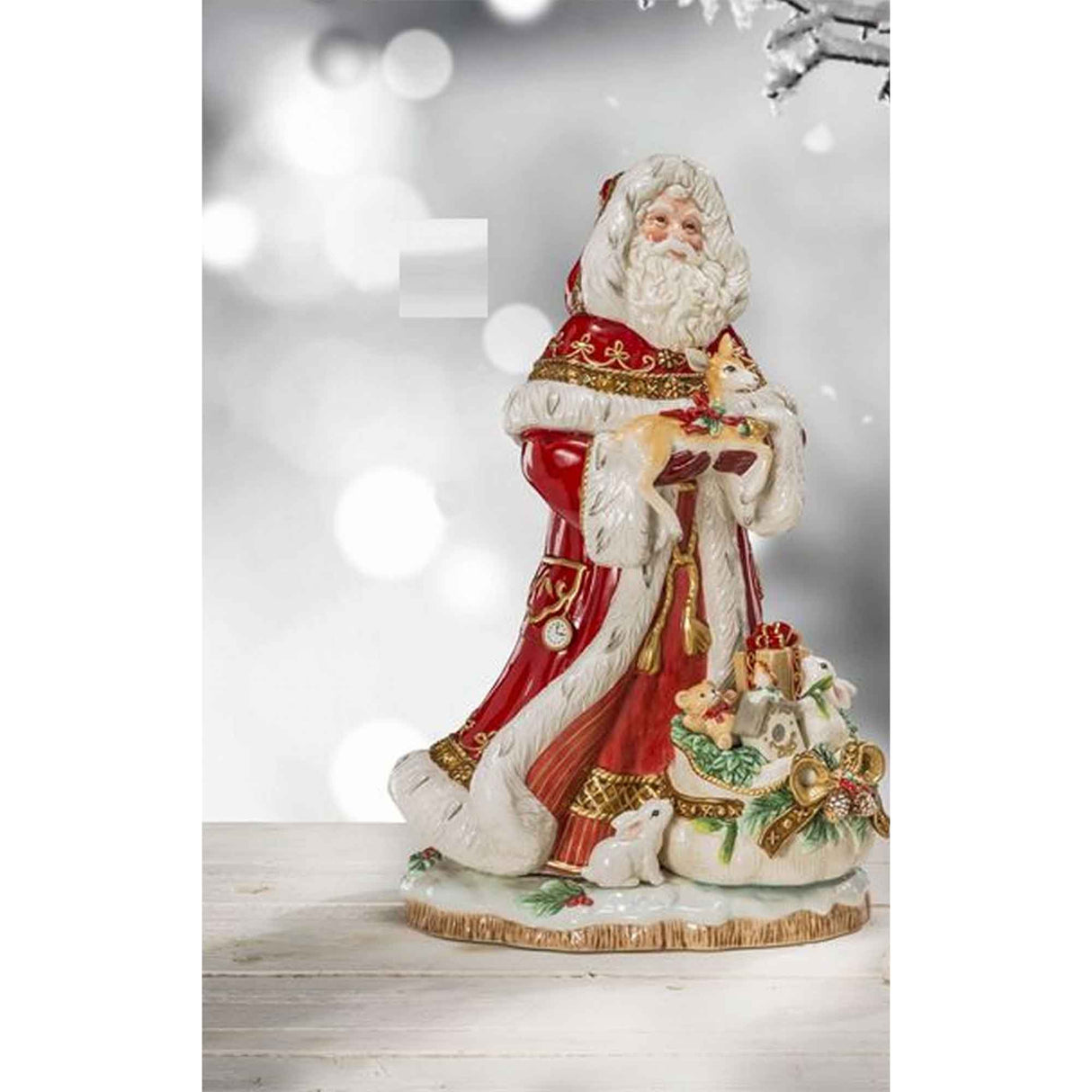 FITZ & FLOYD Figura Statua Babbo Natale Decorazione 49cm Porcellana