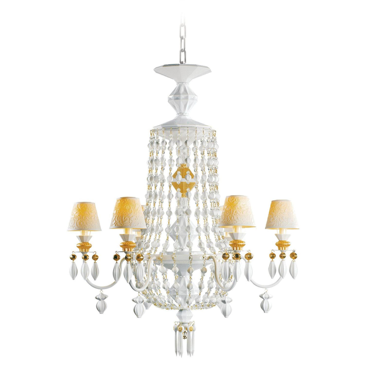 LLADRO' Chandelier Winter Palace 6 Luci Lustro Oro 115x70cm Porcellana