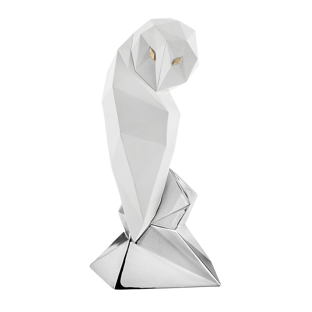 BONGELLI PREZIOSI Stylized Owl Figure Statue White Silver 16cm Marmorino