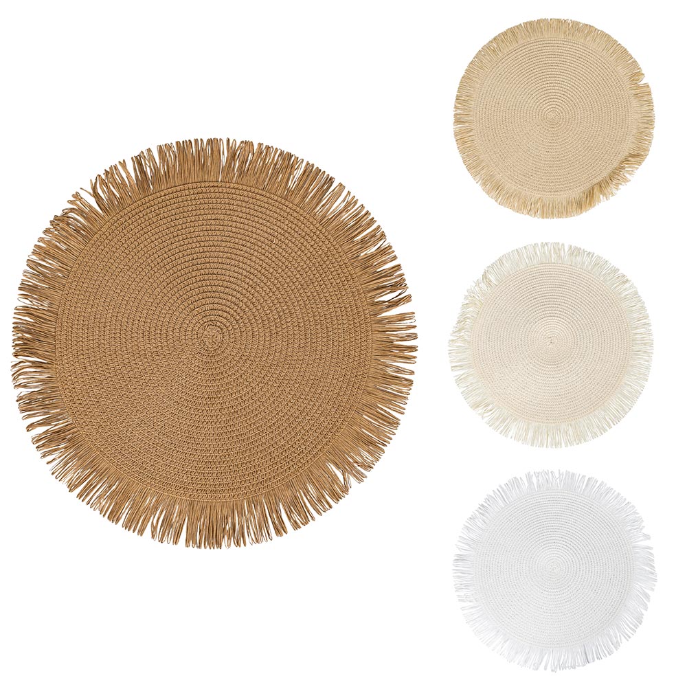 VILLA D'ESTE HOME TIVOLI Round Placemat with Fringes Shades of Chocolate Set 4 Pieces 38cm
