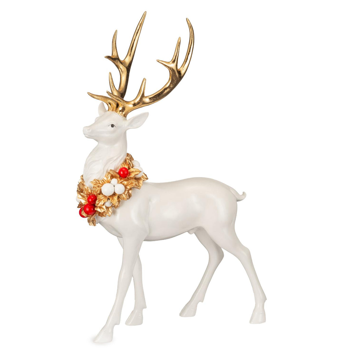 PALAIS ROYAL Renna di Natale con Ghirlanda in Piedi 28x45cm Bianco Resina