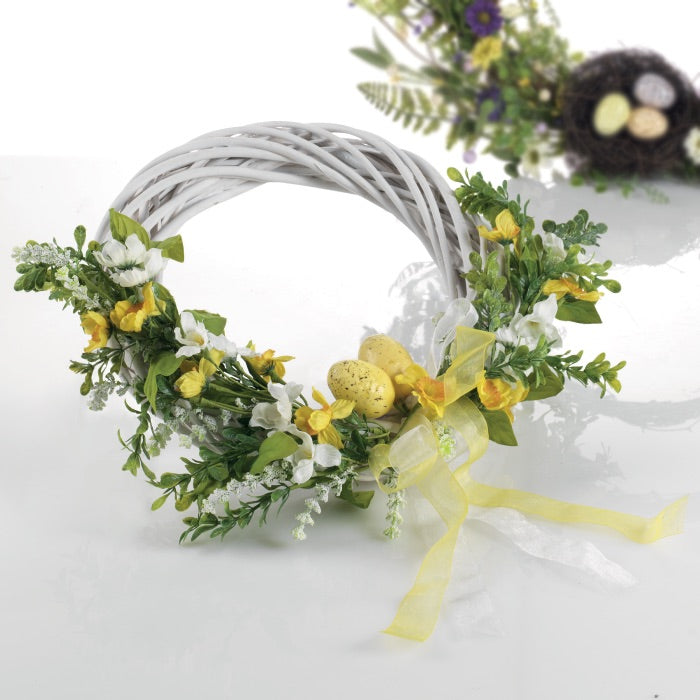 MASCAGNI CASA Corona Ghirlanda di Pasqua con Fiori 40cm Decorazione Pasquale