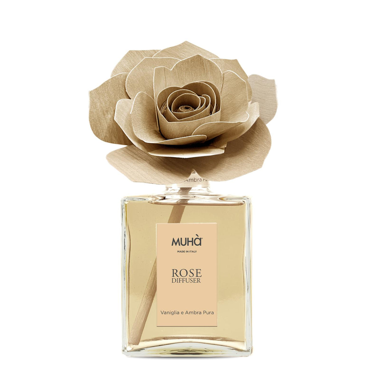 MUHA' Profumatore D'Ambiente Diffusore Rosa 200ml Vaniglia e Ambra Pura
