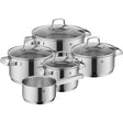 Batteria pentole Belmonte WMF acciaio inox lucido 5 pezzi con coperchi vetro